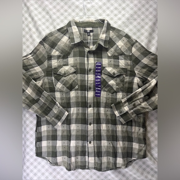 Frye XXL Men's Soft Cotton Front Pockets Jacquard Dusky Green Flannel NWT - Picture 1 of 10